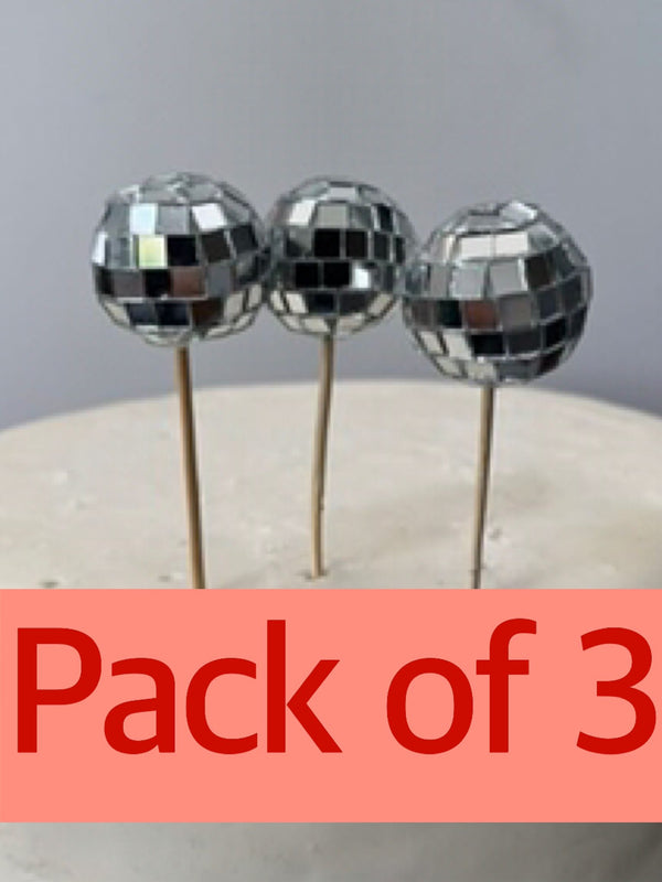 Set of 3 Cake Topper Disco Mirror Balls