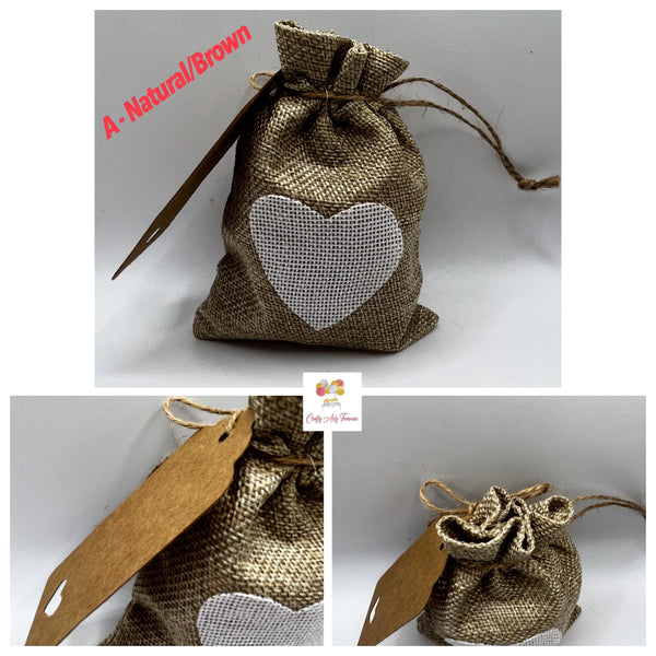 Jute Wedding Hessian/Favour Fabric Bags With Tags in Various Colours Oh So Crafty