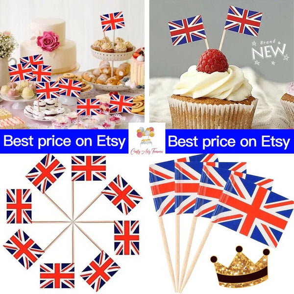 Union Jack United Kingdom Flag Cupcake Toppers for King Charles Coronation or Queen Elizabeth Oh So Crafty