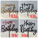Acrylic Happy Birthday Cake Topper Signs, Various Designs and Colours
