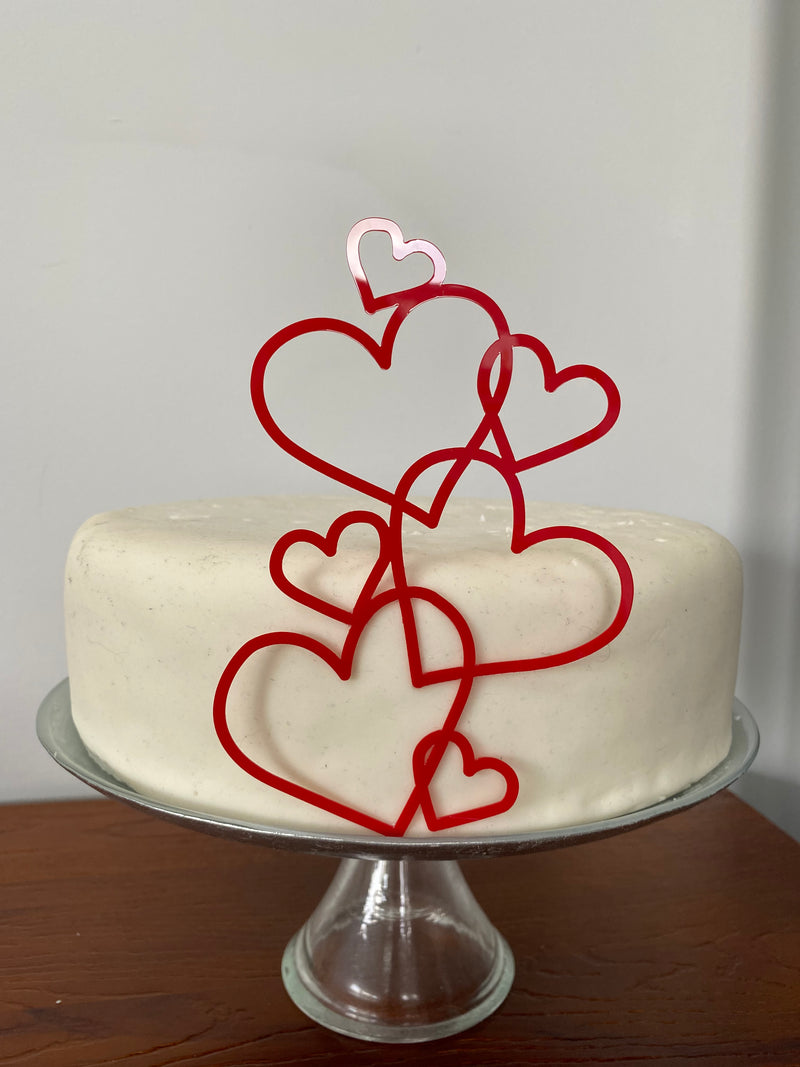 Acrylic Silver, Gold or Red Heart Love Cake Topper Signs in Various Colours