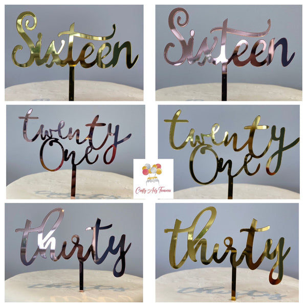 16th, 21st, 30th Acrylic Calligraphy Birthday Cake Topper Signs in Various Colours Oh So Crafty