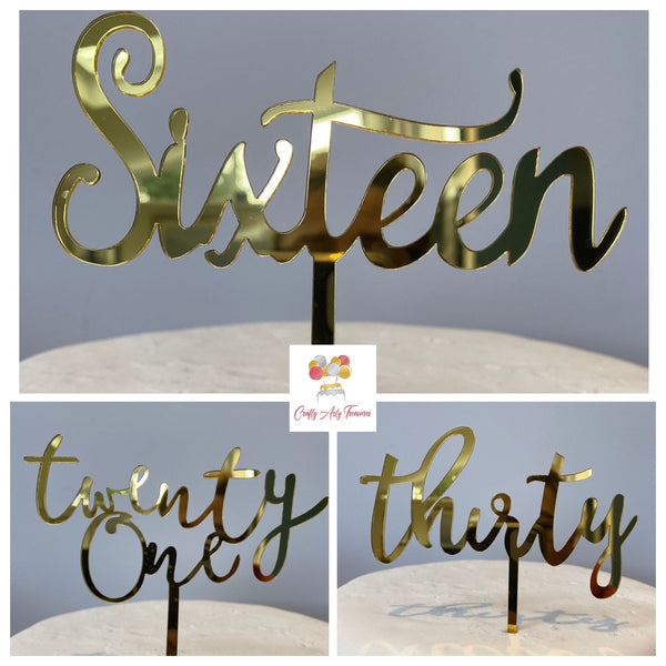 16th, 21st, 30th Acrylic Calligraphy Birthday Cake Topper Signs in Various Colours Oh So Crafty