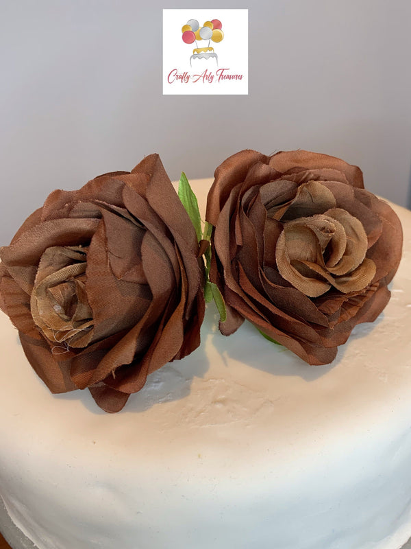 9cm Coffee Brown Artificial Silk Rose Head Flowers - Pack of 2 Oh So Crafty