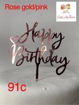 Acrylic Happy Birthday Cake Topper Signs, Various Designs and Colours Oh So Crafty