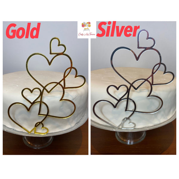 Acrylic Silver or Gold Heart Love Cake Topper Signs in Various Colours Oh So Crafty
