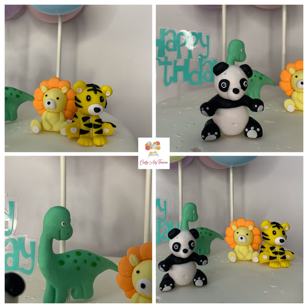 Animal Cake Topper Kit - Includes 4 animals with a Blue Happy Birthday Sign and Garland DIY Kit Oh So Crafty