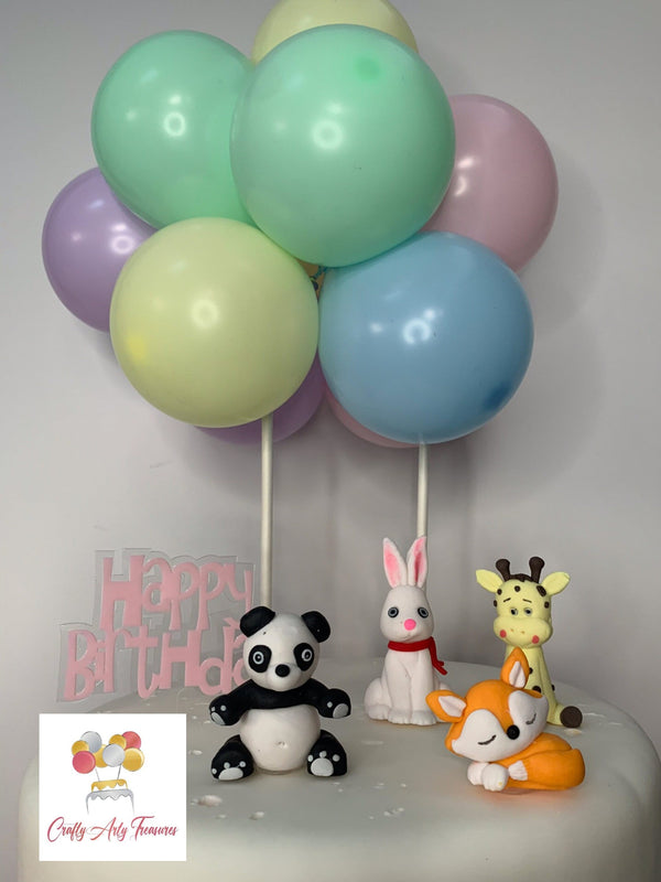 Animal Cake Topper Kit - Includes 4 animals with a Pink Happy Birthday Sign and Garland DIY Kit Oh So Crafty
