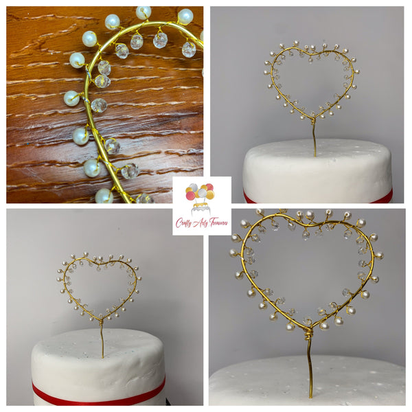 Gold Heart with Faux Pearls and Crystal Balls Cake Topper Skewer Oh So Crafty