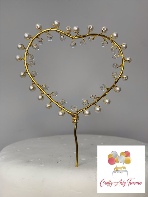 Gold Heart with Faux Pearls and Crystal Balls Cake Topper Skewer Oh So Crafty