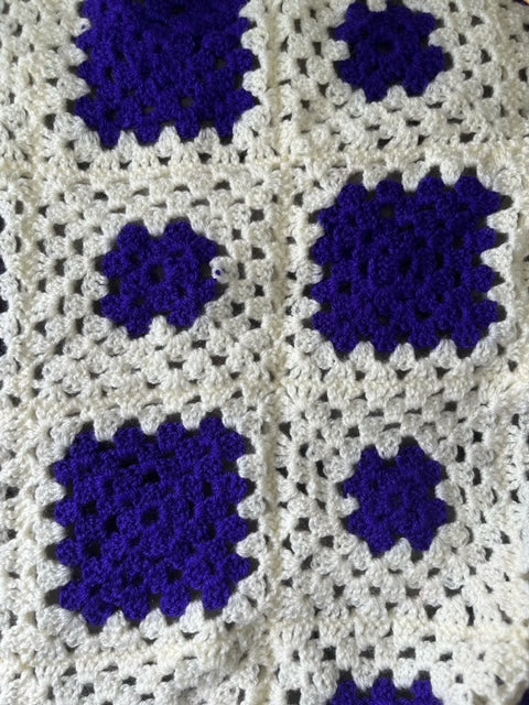 Hand Made Knitted Blanket in Blue and White Oh So Crafty