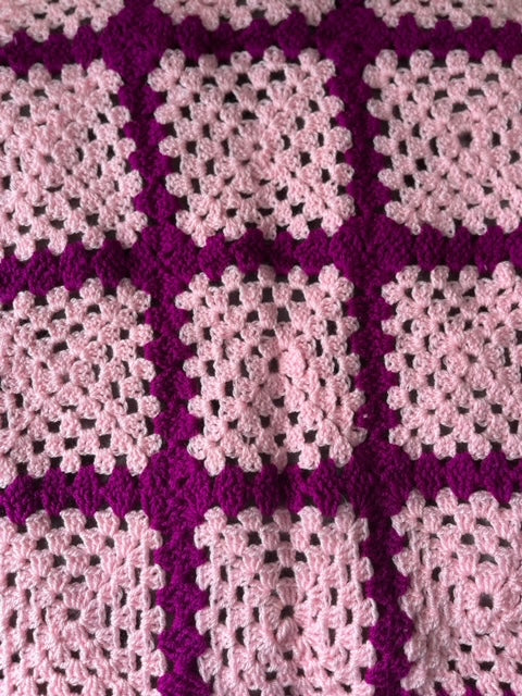 Hand Made Knitted Blanket in Pink and Mauve Oh So Crafty