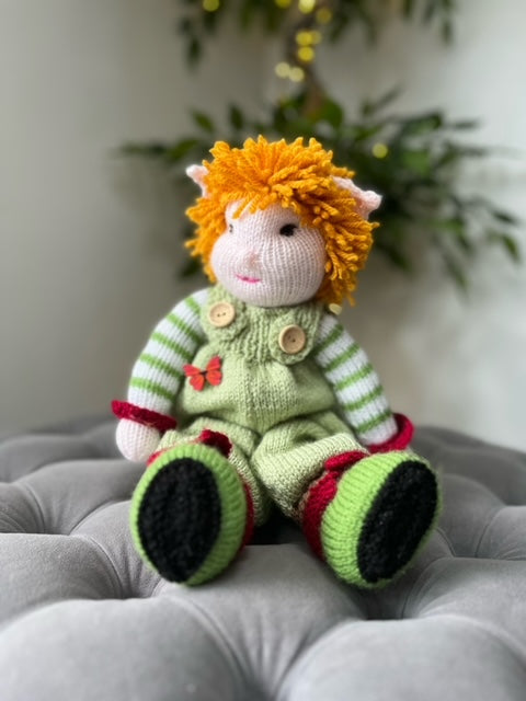 Hand Made Knitted Boy Elf Doll with Ginger Hair Oh So Crafty