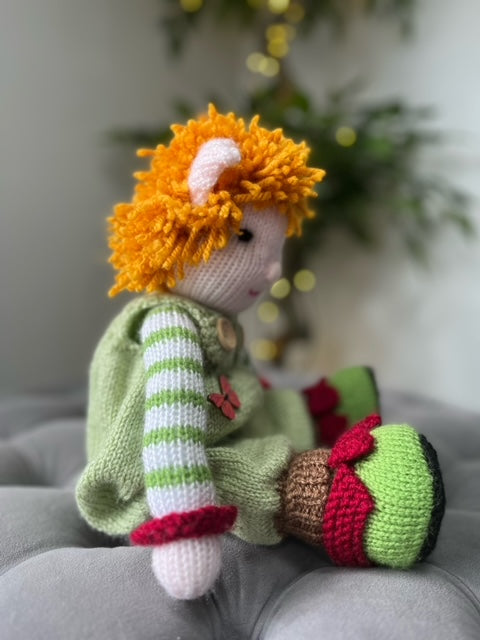 Hand Made Knitted Boy Elf Doll with Ginger Hair Oh So Crafty