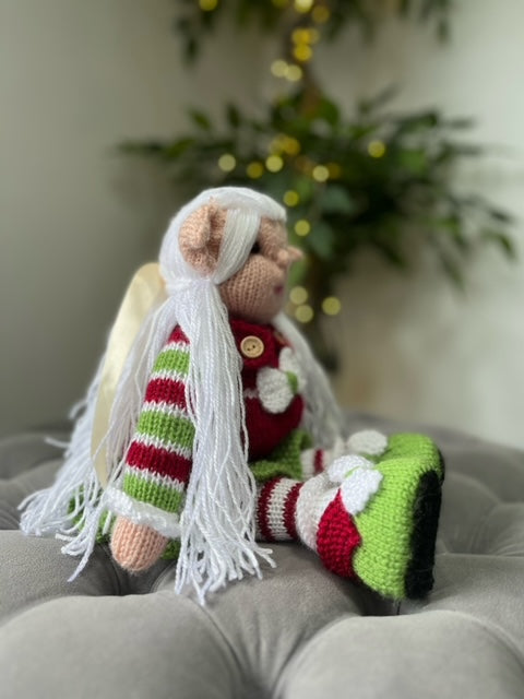 Hand Made Knitted Girl Elf Doll with White Hair Oh So Crafty