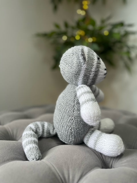 Hand Made Knitted Grey Cat Oh So Crafty