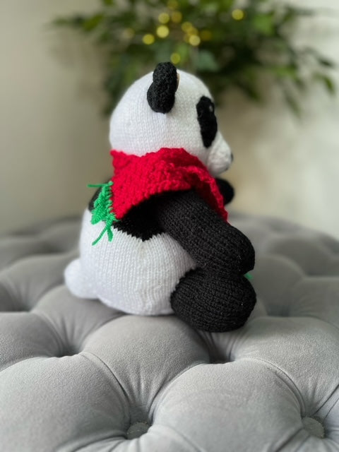Hand Made Knitted Panda with Scarf and Bow Tie Oh So Crafty