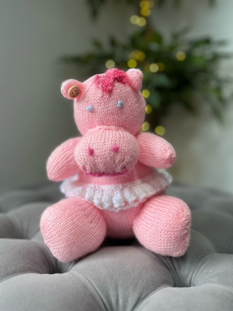 Hand Made Knitted Pink Hippo Oh So Crafty