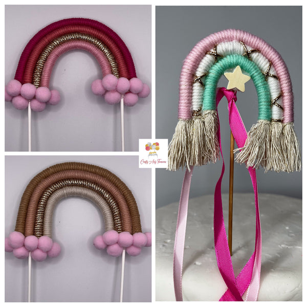 Macrame Rainbow Cake Topper Skewer in Various Designs and Colours Oh So Crafty