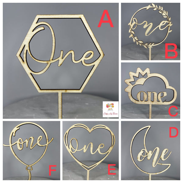 One Birthday Cake Topper in Natural Wood - Various Designs Oh So Crafty