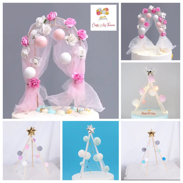 Pom Pom Cloud Arch Wigwam Cake Topper in Various Colours and Designs Oh So Crafty